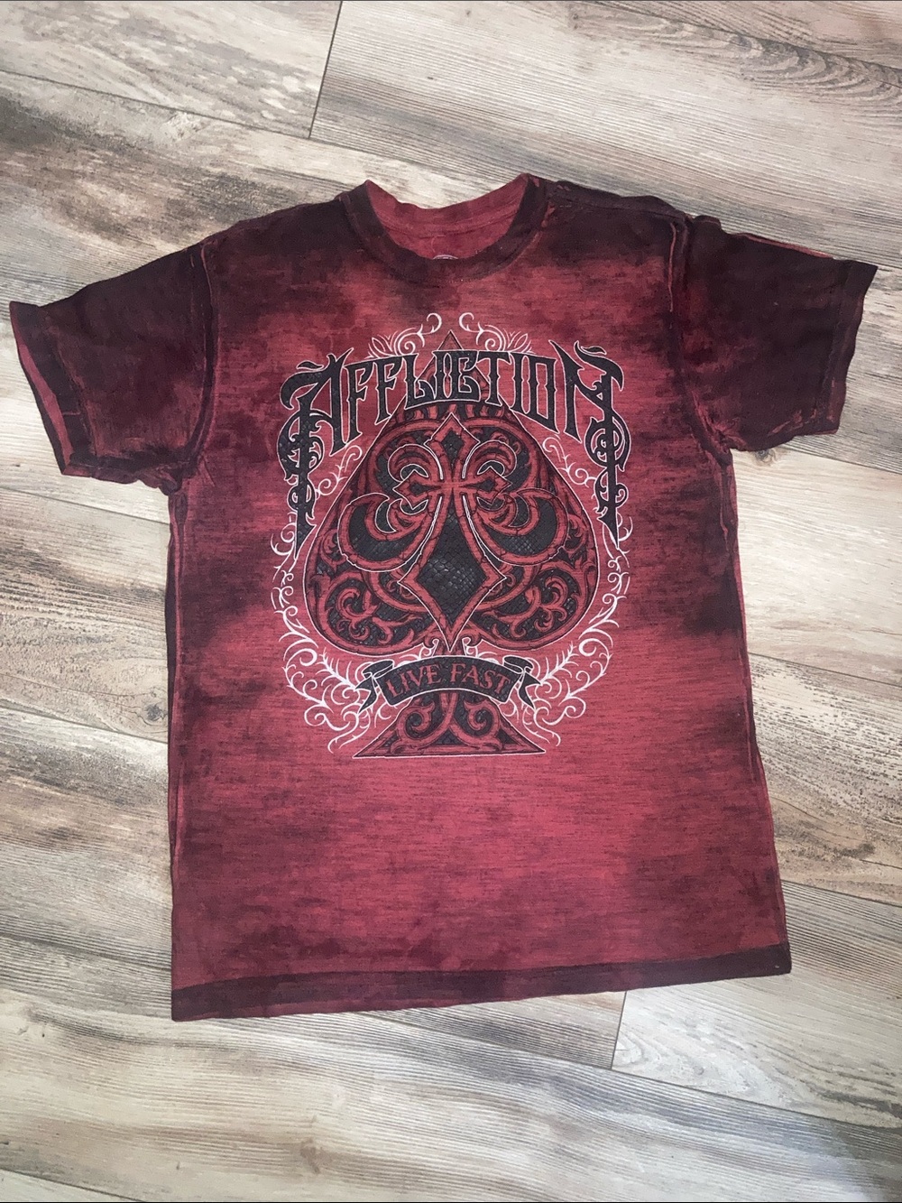 Affliction Mens Red Spades Shortsleeve Tshirt Size L
